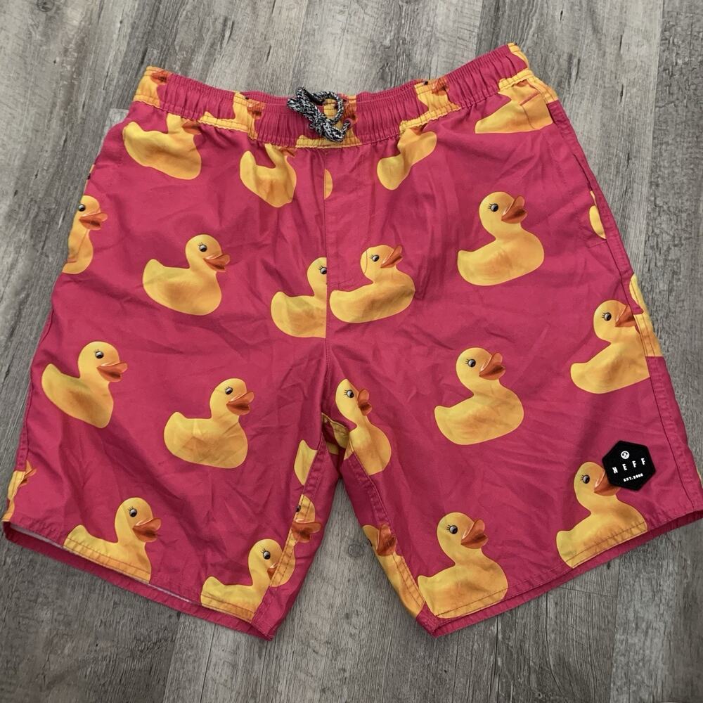 Neff Shorts Mens Medium Rubber Ducky Blue Drawstring Elastic Waist Pockets